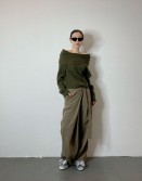 Olive Off Shoulder Knit #241226